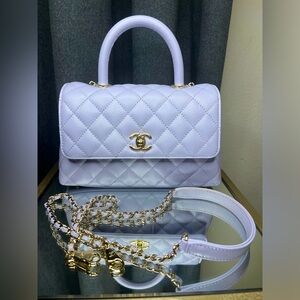 CHANEL Lilac Mini Coco Handle Bag in Caviar leather🦄